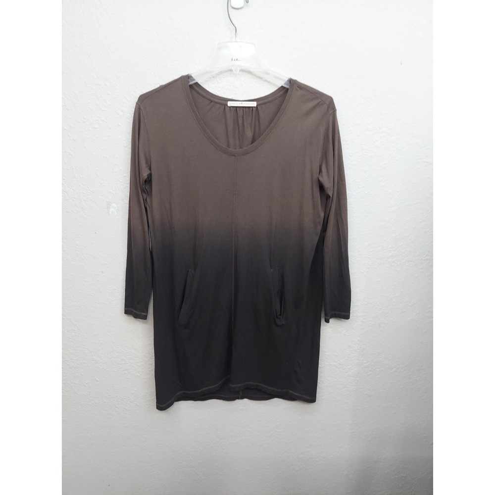 Peruvian Connection Pullover Tunic Dress Women Small Brown Ombre Stretch Pockets